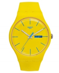 Kick off the season with the energetic color on this athletic Swatch watch from the Yellow Rebel collection. Kick off the season with the energetic color on this athletic Swatch watch from the Yellow Rebel collection.