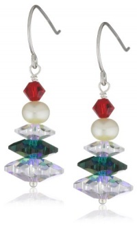 Aurora Borealis, Red, and Green Swarovski Elements with White Freshwater Pearl Sterling Silver Holiday Earrings Aurora Borealis, Red, and Green Swarovski Elements with White Freshwater Pearl Sterling Silver Holiday Earrings