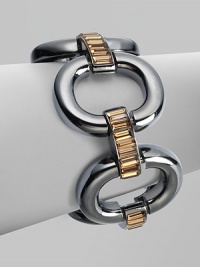 This dramatic style offers faceted glass baguette links in a contrasting color. Brass Fold over closure Length, about 8½ Imported This dramatic style offers faceted glass baguette links in a contrasting color. Brass Fold over closure Length, about 8½ Imported