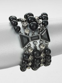 A romantic and modern style featuring a blend of faceted rhinestones, rich hemetite and smooth glass pearls. HematiteGlass stones and pearlsZinc and brassLength, about 7.5Spring ring closureImported 