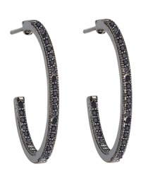 Gray matters. A black platinum finish adds depth and drama to CRISLU's chic hoop earrings. Crafted in sterling silver with an inside out design, they're adorned with glittering black cubic zirconias (1/2 ct. t.w.). Wear them day or night for a gorgeous, glamorous look. Approximate diameter: 15/16 inch. Gray matters. A black platinum finish adds depth and drama to CRISLU's chic hoop earrings. Crafted in sterling silver with an inside out design, they're adorned with glittering black cubic zirconias (1/2 ct. t.w.). Wear them day or night for a gorgeous, glamorous look. Approximate diameter: 15/16 inch.