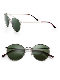 Small-frame metal sunglasses take a fresh approach to a cool vintage look. Available in matte silver frames with crystal green lenses.Metal100% UV ProtectionMade in Italy Small-frame metal sunglasses take a fresh approach to a cool vintage look. Available in matte silver frames with crystal green lenses.Metal100% UV ProtectionMade in Italy