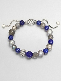 From the Spiritual Bead Collection. A beautiful beaded style with lapis labordarite and freshwater pearls on a sterling silver box chain. Lapis, labordarite and freshwater pearlsSterling silverDiameter, about 2 adjustableBeaded closureImported From the Spiritual Bead Collection. A beautiful beaded style with lapis labordarite and freshwater pearls on a sterling silver box chain. Lapis, labordarite and freshwater pearlsSterling silverDiameter, about 2 adjustableBeaded closureImported