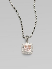 From the Petite Albion Collection. A sparkling, faceted morganite cushion-cut square, surrounded by pavé diamonds on a chain of sterling silver.Diamonds, 0.20 tcw Morganite Sterling silver Chain length, about 17 Pendant width, about ¼ Lobster clasp Imported From the Petite Albion Collection. A sparkling, faceted morganite cushion-cut square, surrounded by pavé diamonds on a chain of sterling silver.Diamonds, 0.20 tcw Morganite Sterling silver Chain length, about 17 Pendant width, about ¼ Lobster clasp Imported