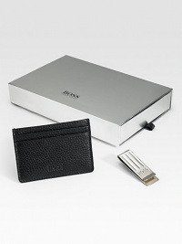 Superbly stylish gift set includes a pebbled leather card case and money clip with logo detail, presented in an elegant gift box. LeatherID, two card slotsCard case: 4W x 2¾HMetalMoney clip: ¾W x 2½HImported Superbly stylish gift set includes a pebbled leather card case and money clip with logo detail, presented in an elegant gift box. LeatherID, two card slotsCard case: 4W x 2¾HMetalMoney clip: ¾W x 2½HImported