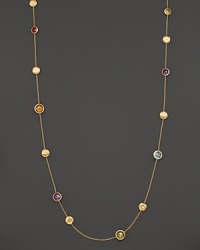 Faceted semi-precious stones mingle with textured 18K yellow gold beads on this long necklace from the Marco Bicego Jaipur collection. Faceted semi-precious stones mingle with textured 18K yellow gold beads on this long necklace from the Marco Bicego Jaipur collection.