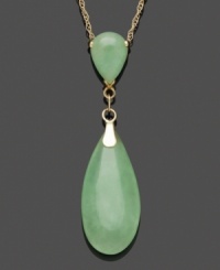 Calm and cool. This peaceful style adds a beautiful pale color palette in solid jade teardrops (8 mm x 11 mm). Setting and chain crafted in 14k gold. Approximate length: 18 inches. Approximate drop: 1-1/4 inches. Calm and cool. This peaceful style adds a beautiful pale color palette in solid jade teardrops (8 mm x 11 mm). Setting and chain crafted in 14k gold. Approximate length: 18 inches. Approximate drop: 1-1/4 inches.