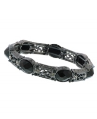 Victorian-inspired elegance with a dark and glamorous twist. Intricate setting features oval-shaped, faceted jet and crystal accents. Bracelet by 2028 crafted in mixed metal. Stretches to fit wrist. Approximate diameter: 2-1/2 inches. Victorian-inspired elegance with a dark and glamorous twist. Intricate setting features oval-shaped, faceted jet and crystal accents. Bracelet by 2028 crafted in mixed metal. Stretches to fit wrist. Approximate diameter: 2-1/2 inches.