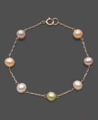 Pretty pearls in a variety of colors. This delicate children's pearl bracelet features multicolored cultured freshwater pearls (5-6 mm) set in 14k gold. Approximate length: 6 inches. Pretty pearls in a variety of colors. This delicate children's pearl bracelet features multicolored cultured freshwater pearls (5-6 mm) set in 14k gold. Approximate length: 6 inches.