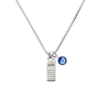 Silver Cellphone Charm Necklace with Blue Sapphire Crystal Drop Silver Cellphone Charm Necklace with Blue Sapphire Crystal Drop