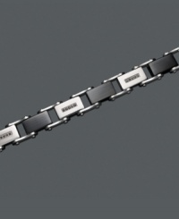 Black diamonds (1/2 ct. t.w.) accent this edgy men's bracelet perfectly. Comprised of stainless steel and black ion-plated stainless steel. Approximate length: 8-1/2 inches. Black diamonds (1/2 ct. t.w.) accent this edgy men's bracelet perfectly. Comprised of stainless steel and black ion-plated stainless steel. Approximate length: 8-1/2 inches.