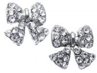 Adorable Dainty Little Silver Plated Ribbon Bow Stud Earrings with Clear Austrian Crystals Adorable Dainty Little Silver Plated Ribbon Bow Stud Earrings with Clear Austrian Crystals
