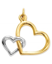 Double your affection. This cute cut-out double heart charm is crafted in polished 14k gold and sterling silver. Chain not included. Approximate length: 7/10 inch. Approximate width: 3/5 inch. Double your affection. This cute cut-out double heart charm is crafted in polished 14k gold and sterling silver. Chain not included. Approximate length: 7/10 inch. Approximate width: 3/5 inch.