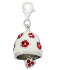 Be the belle of the ball. This precious little bell charm in white and pink features sparkling crystal accents. Crafted in sterling silver with a lobster claw clasp. Approximate drop: 1/2 inch. Be the belle of the ball. This precious little bell charm in white and pink features sparkling crystal accents. Crafted in sterling silver with a lobster claw clasp. Approximate drop: 1/2 inch.