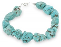 Sterling Silver and Turquoise Nugget Bracelet, 7.5 Sterling Silver and Turquoise Nugget Bracelet, 7.5