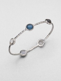 From the Wonderland Collection. Multi-colored doublet stations set in hammered sterling silver. Mother-of-pearl and hand-faceted, clear quartz accented doubletsSterling silverDiameter, about 2.5Slip-on styleImported From the Wonderland Collection. Multi-colored doublet stations set in hammered sterling silver. Mother-of-pearl and hand-faceted, clear quartz accented doubletsSterling silverDiameter, about 2.5Slip-on styleImported