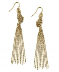Get all tied up in knots. Alfani's wispy drop earrings feature gold tone mixed metal chains on earwire. Approximate drop: 2-1/2 inches. Get all tied up in knots. Alfani's wispy drop earrings feature gold tone mixed metal chains on earwire. Approximate drop: 2-1/2 inches.