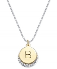 Letter perfection. This sterling silver necklace holds a pendant set in 14k gold and sterling silver plated topped with a B and adorned with crystal for a stunning statement. Approximate length: 18 inches. Approximate drop: 7/8 inch. Approximate drop width: 5/8 inch.