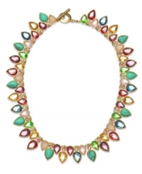 Eastern inspiration. A double teardrop design with multicolored epoxy beads adds a mystical touch to Lauren by Ralph Lauren's stunning collar necklace. Crafted in 14k gold-plated mixed metal. Approximate length: 16 inches. Approximate drop: 3/4 inch. Eastern inspiration. A double teardrop design with multicolored epoxy beads adds a mystical touch to Lauren by Ralph Lauren's stunning collar necklace. Crafted in 14k gold-plated mixed metal. Approximate length: 16 inches. Approximate drop: 3/4 inch.
