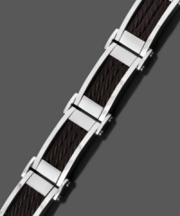 Reliably stylish. A style to stand the test of time, this stainless steel men's bracelet features black ion-plated accents and a sturdy cable link design. Approximate length: 8-1/2 inches. Reliably stylish. A style to stand the test of time, this stainless steel men's bracelet features black ion-plated accents and a sturdy cable link design. Approximate length: 8-1/2 inches.