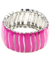 Accessorize with color! A wavy pattern of fuchsia enamel makes Nine West's cuff bracelet one hot number! Set in imitation rhodium-plated mixed metal. Bracelet stretches to fit wrist. Approximate diameter: 2-1/4 inches. Accessorize with color! A wavy pattern of fuchsia enamel makes Nine West's cuff bracelet one hot number! Set in imitation rhodium-plated mixed metal. Bracelet stretches to fit wrist. Approximate diameter: 2-1/4 inches.