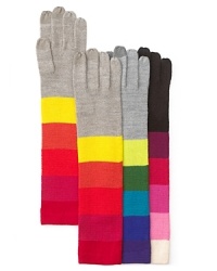 Aqua's blockstripe gloves will infuse your winter look with vibrant colors-and keep you connected with touch-screen compatible fingertips. Aqua's blockstripe gloves will infuse your winter look with vibrant colors-and keep you connected with touch-screen compatible fingertips.