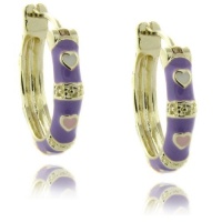 Lily Nily 18k Gold Overlay Lavender Enamel Heart Design Children's Hoop Earrings Lily Nily 18k Gold Overlay Lavender Enamel Heart Design Children's Hoop Earrings
