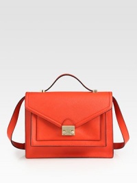 A chic boxy frame in luxurious saffiano leather.Top handle, 2½ dropAdjustable shoulder strap, 14½-20½ dropPush-lock flap closureTwo inner compartmentsTwo open pockets under flapTwo inside open pocketsFour credit card slotsCotton lining 11½W X 9H X 3¼DImported A chic boxy frame in luxurious saffiano leather.Top handle, 2½ dropAdjustable shoulder strap, 14½-20½ dropPush-lock flap closureTwo inner compartmentsTwo open pockets under flapTwo inside open pocketsFour credit card slotsCotton lining 11½W X 9H X 3¼DImported