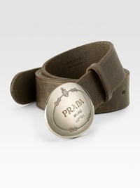 Logo embossed metal buckle joins together this burnished leather design.LeatherAbout 1½ wideMade in Italy Logo embossed metal buckle joins together this burnished leather design.LeatherAbout 1½ wideMade in Italy