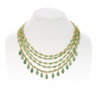 Rachel Reinhardt Nicole 14k Gold Plated Five Strand Necklace with Green Adventurine Beads and Teardrop Dangles Rachel Reinhardt Nicole 14k Gold Plated Five Strand Necklace with Green Adventurine Beads and Teardrop Dangles
