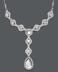 Illuminate your neckline with stylish sparkle. Charter Club necklace features round and pear-cut crystals in a dramatic Y shape. Crafted in silver tone mixed metal. Approximate length: 16-1/2 inches + 2-inch extender. Illuminate your neckline with stylish sparkle. Charter Club necklace features round and pear-cut crystals in a dramatic Y shape. Crafted in silver tone mixed metal. Approximate length: 16-1/2 inches + 2-inch extender.