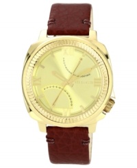 Oxblood leather creates a bold timepiece from Vince Camuto. Oxblood leather creates a bold timepiece from Vince Camuto.