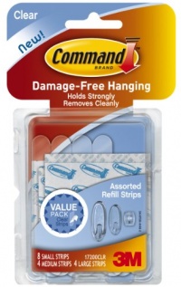 Command Assorted Refill Strips, Clear, 8-Small Strip, 4-Medium Strip, 4-Large Strip Command Assorted Refill Strips, Clear, 8-Small Strip, 4-Medium Strip, 4-Large Strip