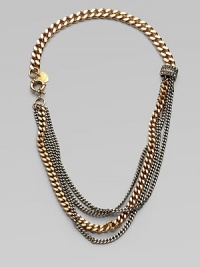 A wide, chunky style in a modern, two-tone design, with a crystal accented chaton bead. Brass and silver oxide plated brassCrystalsSpring ring closureLength, about 24Imported A wide, chunky style in a modern, two-tone design, with a crystal accented chaton bead. Brass and silver oxide plated brassCrystalsSpring ring closureLength, about 24Imported