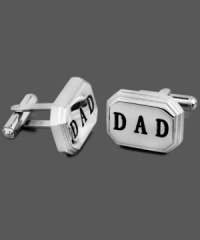 The perfect personalized gift. Show dad you care this Father's Day with these sophisticated, engraved cuff links. Crafted stainless steel with black rhodium. Approximate size: 5/8 inch x 1/2 inch.