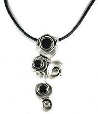 Ornate City Gypsies Swirly Pendant Necklace and Earrings Set with Black Epoxy & Ice CZ Crystal Accents Antique Silver Tone on Black Cord Ornate City Gypsies Swirly Pendant Necklace and Earrings Set with Black Epoxy & Ice CZ Crystal Accents Antique Silver Tone on Black Cord