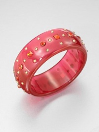 This bright and chunky bangle shimmers with colored, faceted crystals and a sprinkling of golden studs.CrystalResinBrassDiameter, about 2½Imported This bright and chunky bangle shimmers with colored, faceted crystals and a sprinkling of golden studs.CrystalResinBrassDiameter, about 2½Imported