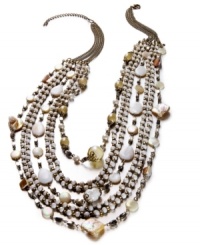 Drape yourself in the seaside hues of summer. Style&co.'s exotic layered style features shimmering shells and polished plastic beads in gold tone mixed metal. Approximate length: 14 inches + 3-inch extender. Approximate drop: 3 inches. Drape yourself in the seaside hues of summer. Style&co.'s exotic layered style features shimmering shells and polished plastic beads in gold tone mixed metal. Approximate length: 14 inches + 3-inch extender. Approximate drop: 3 inches.