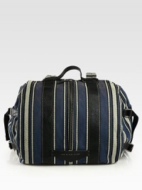 Versatile, striped fabric backpack is compact yet super packable by design.Leather top handleTwo back shoulder strapsTop zip closureOutside open pocketInside zip pocket70% cotton/30% polyester15.5W X 11H X 12.5DImported Versatile, striped fabric backpack is compact yet super packable by design.Leather top handleTwo back shoulder strapsTop zip closureOutside open pocketInside zip pocket70% cotton/30% polyester15.5W X 11H X 12.5DImported