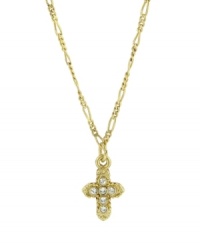 Let your devotion shine in Vatican's religious-inspired jewelry. Pendant features a traditional cross accented by sparkling, round-cut rhinestones. Setting and chain crafted in gold tone mixed metal. Approximate length: 16 inches + 3-inch extender. Approximate drop: 1/2 inch. Let your devotion shine in Vatican's religious-inspired jewelry. Pendant features a traditional cross accented by sparkling, round-cut rhinestones. Setting and chain crafted in gold tone mixed metal. Approximate length: 16 inches + 3-inch extender. Approximate drop: 1/2 inch.