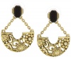 T Tahari Gold Tone with Black Resin and Crystal Half Moon Drop Earrings