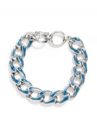 GUESS Silver-Tone Chain Link Bracelet With Blu, POP COLOR GUESS Silver-Tone Chain Link Bracelet With Blu, POP COLOR