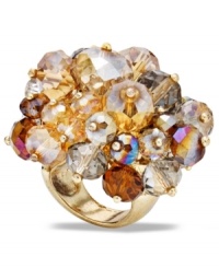 Follow the golden rule when it comes to fashion. This Ali Khan ring features champagne and gold-colored glittering glass beads in one compact cluster. Crafted in gold tone mixed metal. Ring stretches to fit finger. Follow the golden rule when it comes to fashion. This Ali Khan ring features champagne and gold-colored glittering glass beads in one compact cluster. Crafted in gold tone mixed metal. Ring stretches to fit finger.