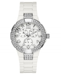 A fresh bolt of bling for every hour of the day adorns this chic watch from GUESS. A fresh bolt of bling for every hour of the day adorns this chic watch from GUESS.