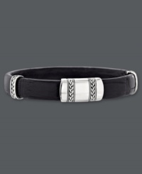 Rugged sophistication. Genuine black crocodile skin combines with braided sterling silver to create the ultimate men's accessory. Approximate length: 8-1/2 inches. Approximate width: 3/8 inch. Rugged sophistication. Genuine black crocodile skin combines with braided sterling silver to create the ultimate men's accessory. Approximate length: 8-1/2 inches. Approximate width: 3/8 inch.