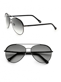 Lightweight metal design with leather detail for an incredibly modern touch. Available in gunmetal frames with gradient smoke lenses.Metal/leather100% UV ProtectionMade in Italy Lightweight metal design with leather detail for an incredibly modern touch. Available in gunmetal frames with gradient smoke lenses.Metal/leather100% UV ProtectionMade in Italy