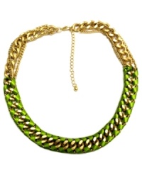 Bright colors and bold textures all represent the exoticism of Brasil. FALCHI by Falchi's brilliant necklace features thick gold tone mixed metal chains woven with bright green ribbon. Approximate length: 18 inches + 3-inch extender. Bright colors and bold textures all represent the exoticism of Brasil. FALCHI by Falchi's brilliant necklace features thick gold tone mixed metal chains woven with bright green ribbon. Approximate length: 18 inches + 3-inch extender.