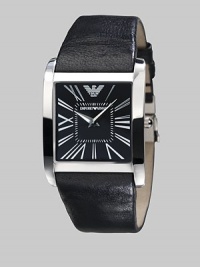 A sophisticated timepiece fit for work and weekend in solid stainless steel with a smooth leather strap. Quartz movement Water-resistant to 3ATM Stainless steel case, 36mm, 1.41 Leather strap, 28mm wide, 1.10 Sapphire crystal Black dial Roman numeral markers Deployment clasp Imported A sophisticated timepiece fit for work and weekend in solid stainless steel with a smooth leather strap. Quartz movement Water-resistant to 3ATM Stainless steel case, 36mm, 1.41 Leather strap, 28mm wide, 1.10 Sapphire crystal Black dial Roman numeral markers Deployment clasp Imported