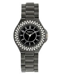 Style&co. lights up the dark with this lovely watch. Hematite tone mixed metal bracelet and round case. Bezel embellished with crystal accents. Glossy black dial features applied silver tone numerals, minute track, three hands and logo. Quartz movement. Splash resistant. Two-year limited warranty. Style&co. lights up the dark with this lovely watch. Hematite tone mixed metal bracelet and round case. Bezel embellished with crystal accents. Glossy black dial features applied silver tone numerals, minute track, three hands and logo. Quartz movement. Splash resistant. Two-year limited warranty.