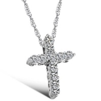 Rhodium White Gold Sterling Silver Cross Necklace with Swarovski Crystal Cubic Zirconia Pave Cross Pendant Necklace for Women Rhodium White Gold Sterling Silver Cross Necklace with Swarovski Crystal Cubic Zirconia Pave Cross Pendant Necklace for Women